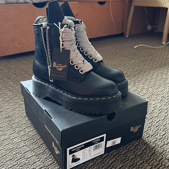 Dr. Martens x Rick Owen’s Black Ankle Boots with Cream Laces - Picture 3 of 4